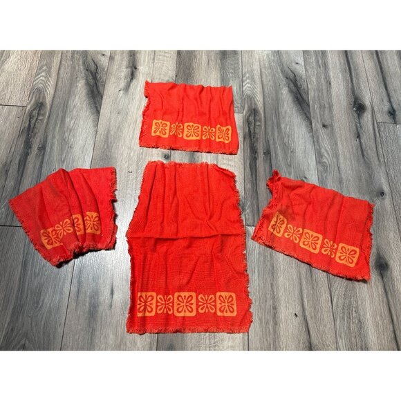 70-80's Orange Floral Cloth Napkins Set of 4 Table Linens - Picture 2 of 5